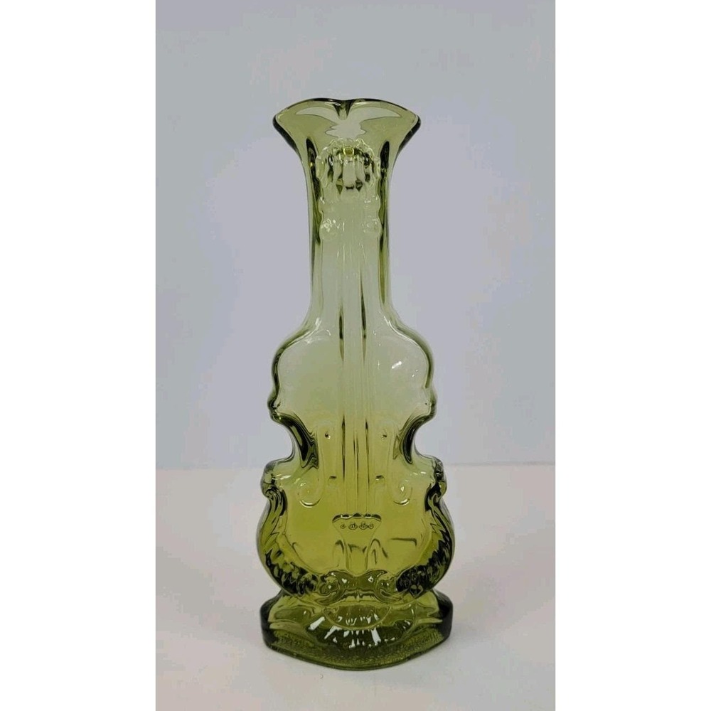 Vintage Imperial Glass Green Violin Vase, Bottle, 9" Tall